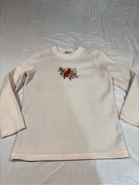 Bonnie Evans Cardinal Bird Embroidered Pullover Size S Grandmacore Winter Fleece